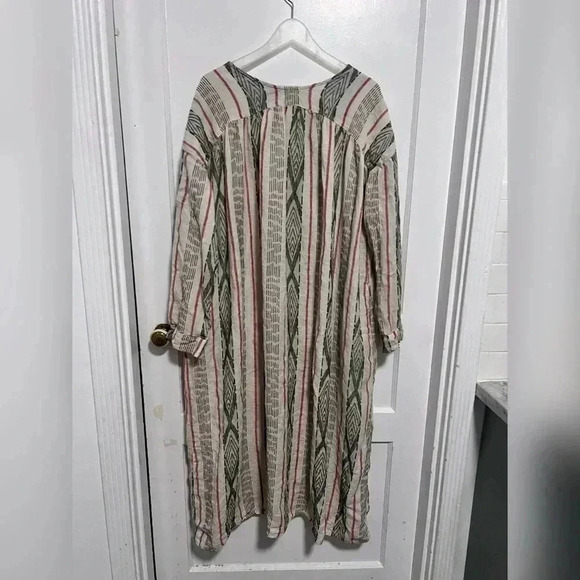 CP Shades Alexis Dobby Striped Long Sleeve Kaftan Dress 100% Linen Size M - Picture 5 of 5